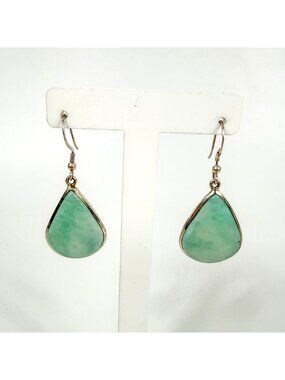 Sterling Silver Teardrop Larimar Dangle Earrings Pierced Hooks 2" Long